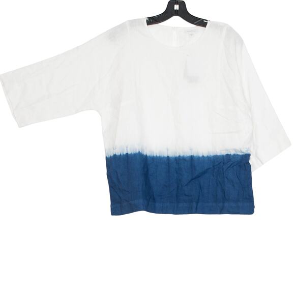 NWT Pure J Jill Womens Top Linen Boxy Minimalist Coastal Tie Dye White Blue XS - Picture 6 of 6